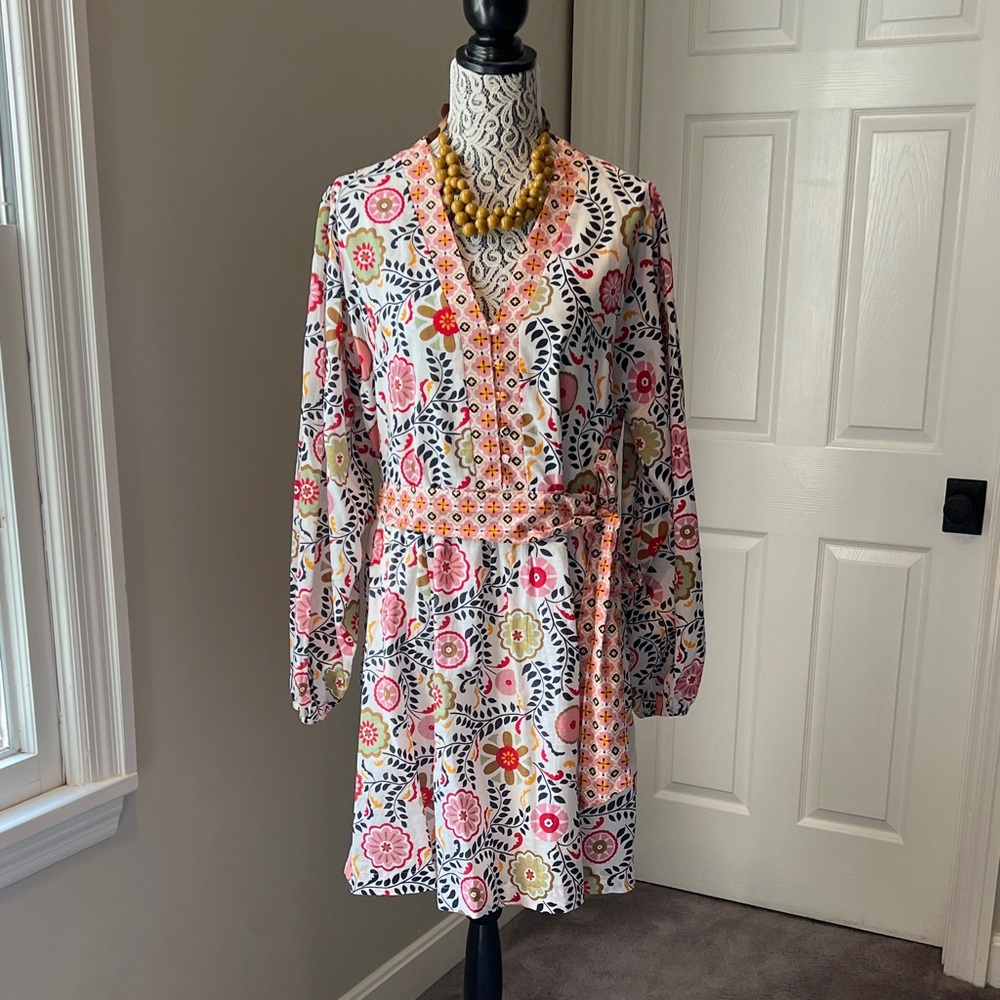 Boden Multicolor Floral Long Sleeve Dress